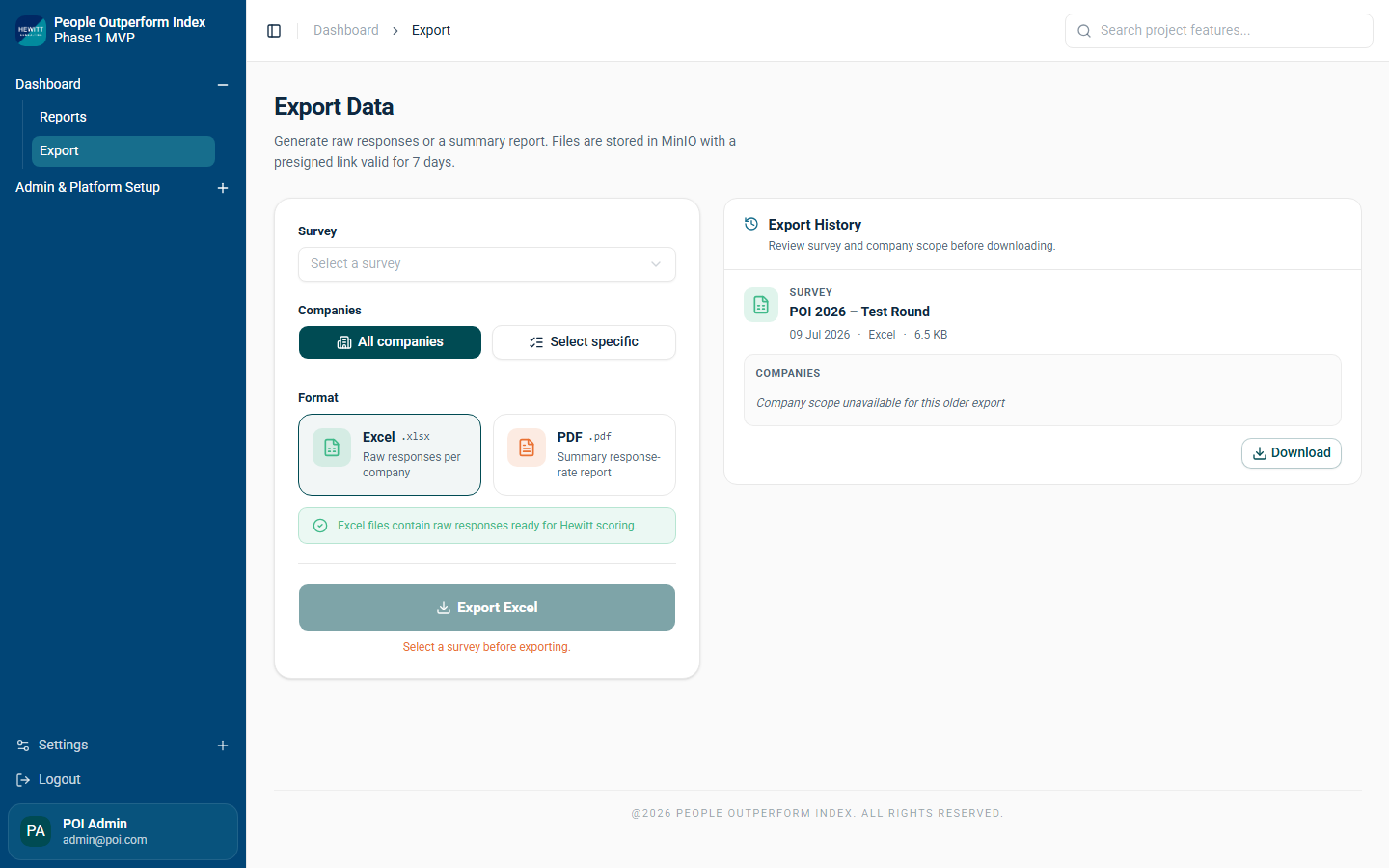 หน้าจอ Dashboard Export