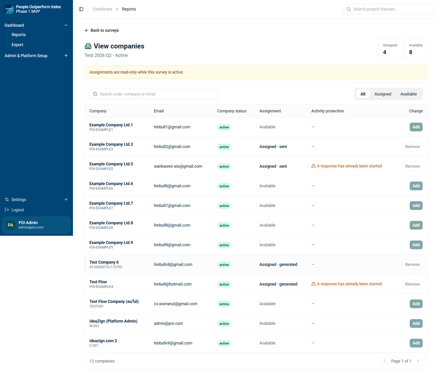 Manage companies ของแบบสำรวจ Draft