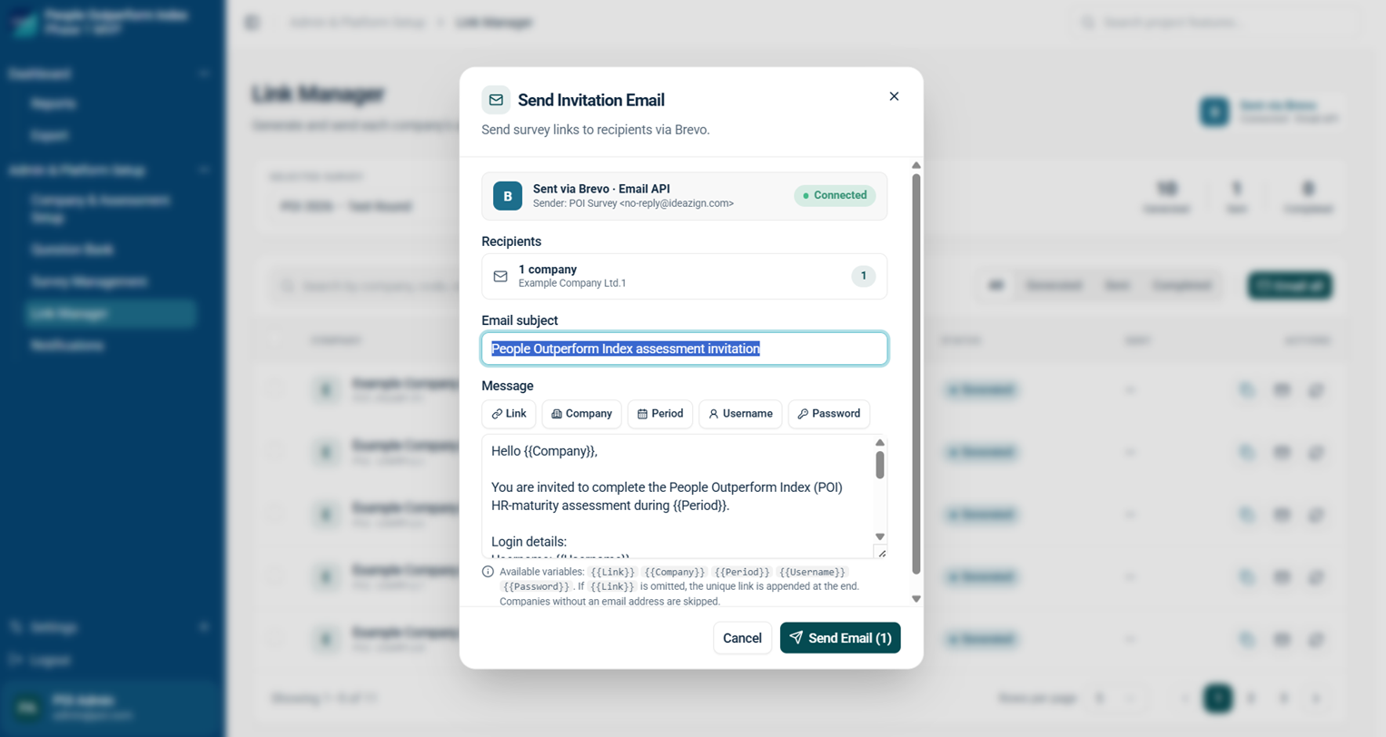หน้าต่าง Send Invitation Email